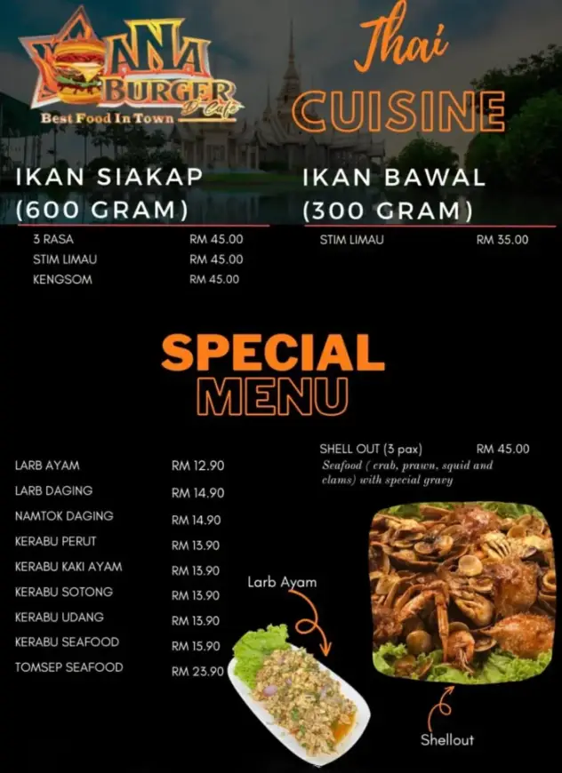 ANA BURGER SPECIAL ITEMS PRICES