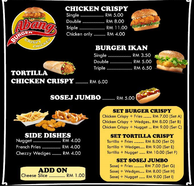 Abang Bob Burger Menu Malaysia & Prices list updated