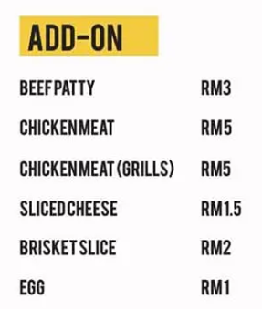 BIGBITE BURGER ADD-ONS PRICES