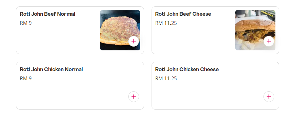 BOB BURGER MINI ROTI JOHN PRICES