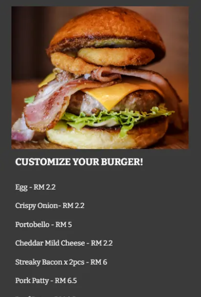 BURGERTORY CUSTOMIZE YOUR BUGER PRICES