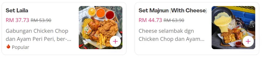 CHICKEN ROYALE SET COUPLE &SINGLE MENU WITH PRICES