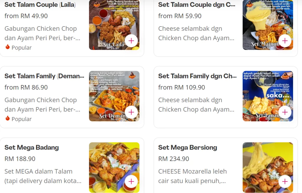 CHICKEN ROYALE SET TELAM PRICES