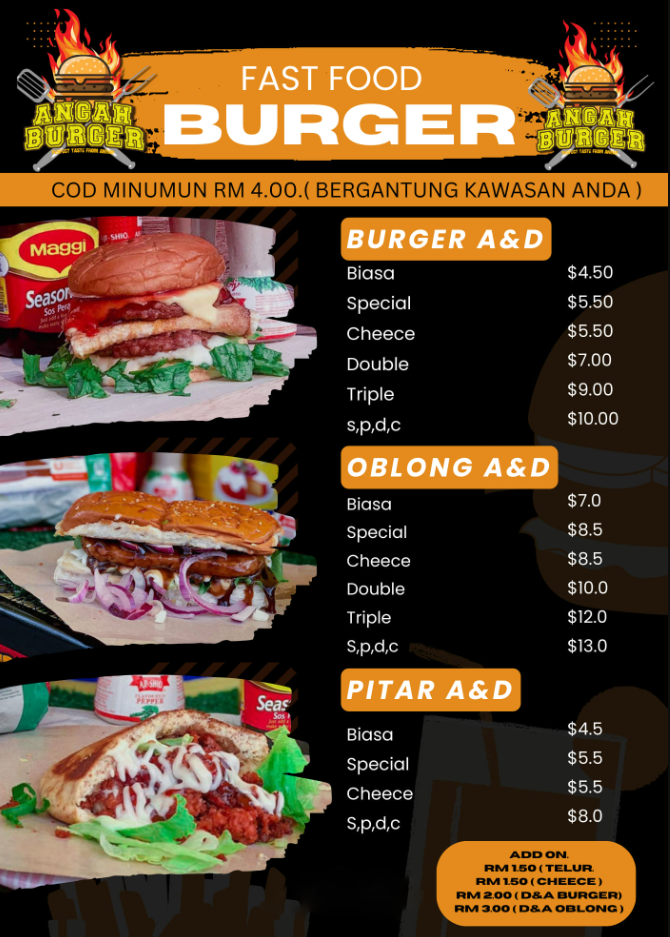 Angah Middle Burger Menu Malaysia & Prices