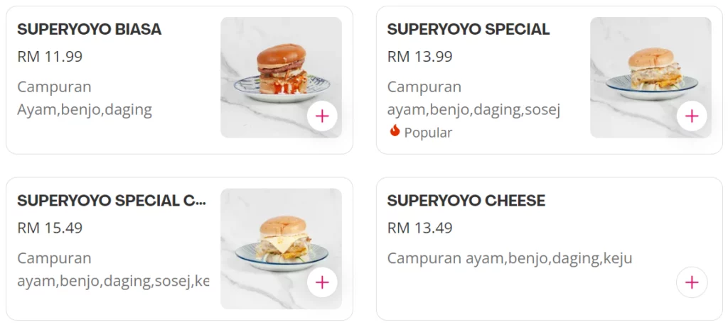 DING DONG BURGER SUPERYOYO PRICES