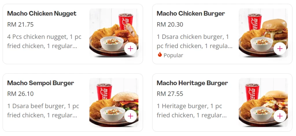 DSARA FRIED CHICKEN MACHO MEAL COMBO PRICES