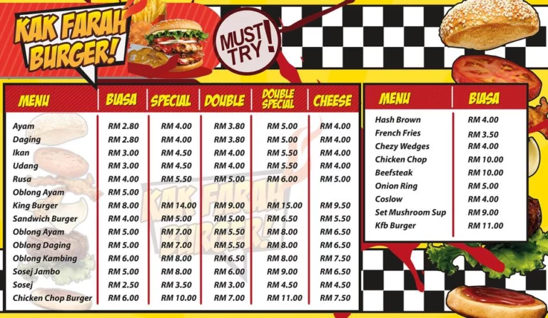 Farah Burger Menu Malaysia & Prices list updated