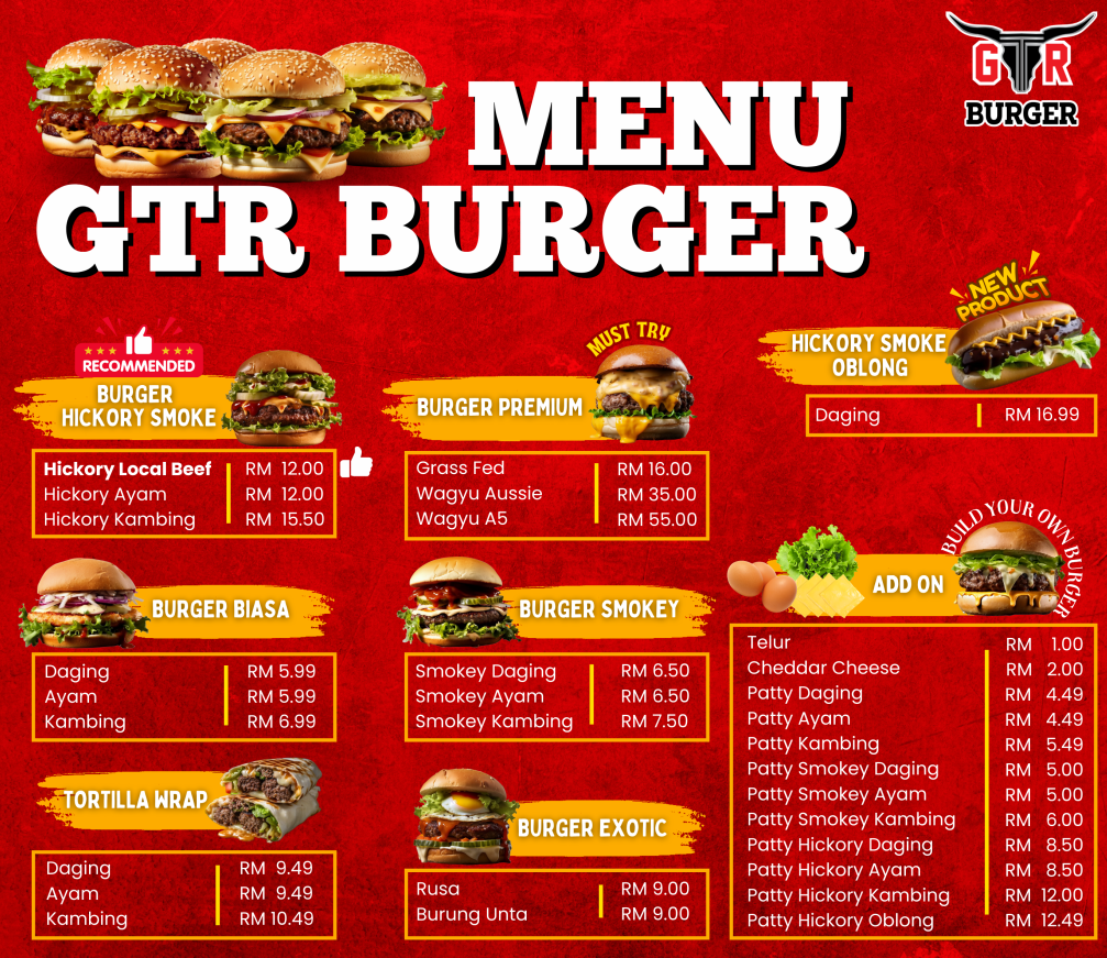 GTR Burger Menu Malaysia & Prices