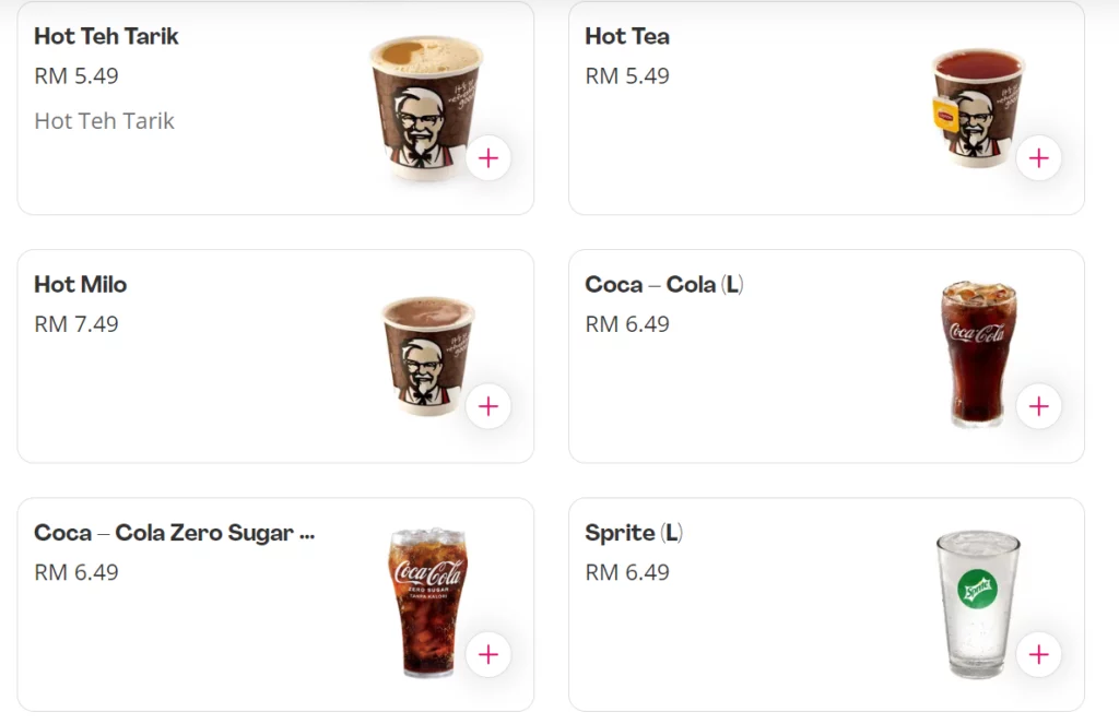 KFC BEVERAGES PRICES