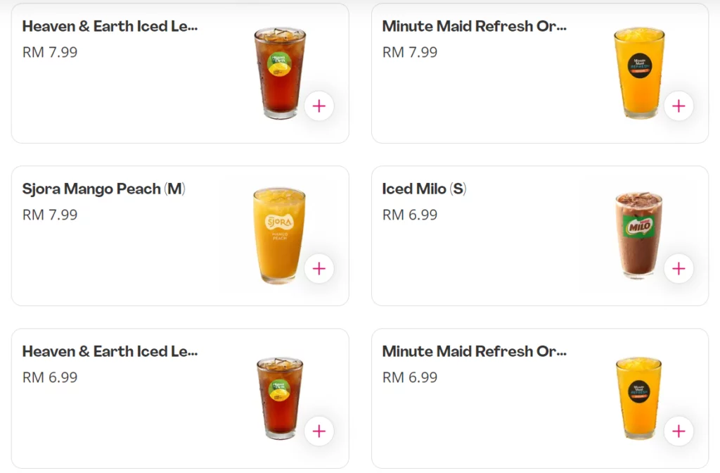 KFC BEVERAGES PRICES