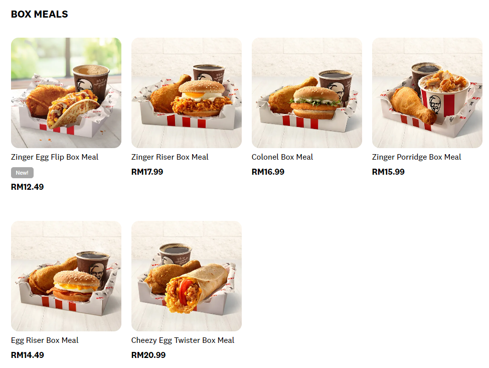 KFC BOX MEALS PRICES