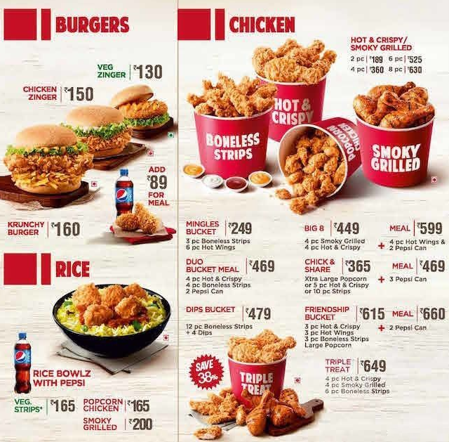 KFC MENU CHICKEN & COMBO PRICES