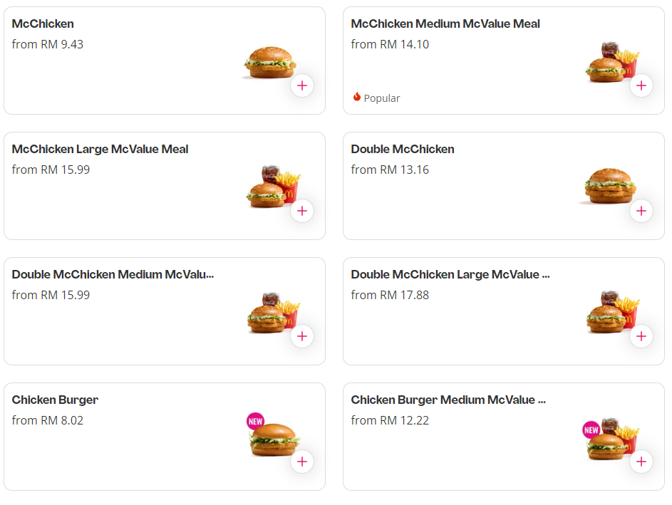 MCDONALD’S MENU BURGERS PRICES