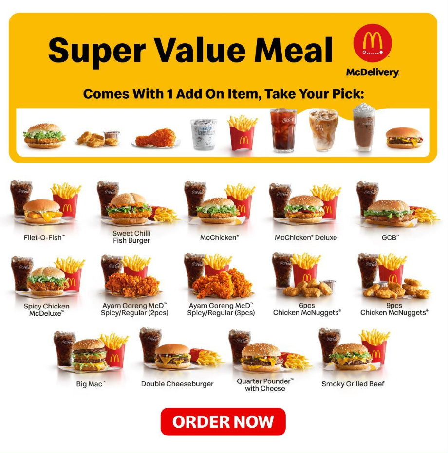 MENU MCDONALD’S SUPER VALUE MEALS PRICES