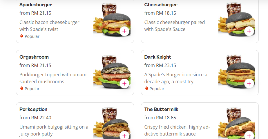 OUR FAVORITE ITEMS OF SPADE BURGER MENU