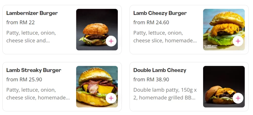 PAK NIK BURGER LAMB BURGER PRICES