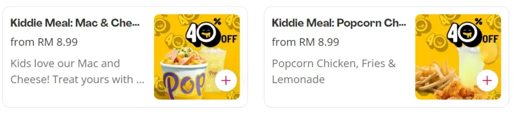 POP MEALS KIDDIE MEALS PRICES