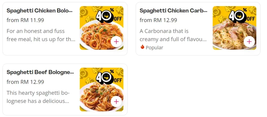 POP MEALS PASTA PRICES