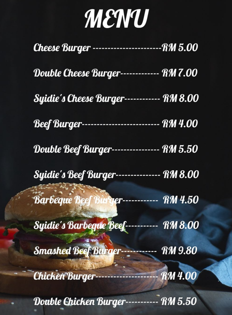 SYIDIE BURGER & CAFE BURGER PRICES