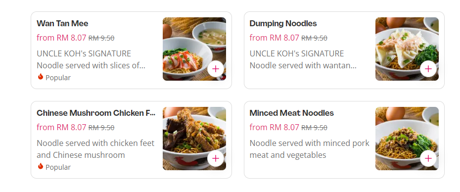 UNCLE KOH NOODLES PRICES