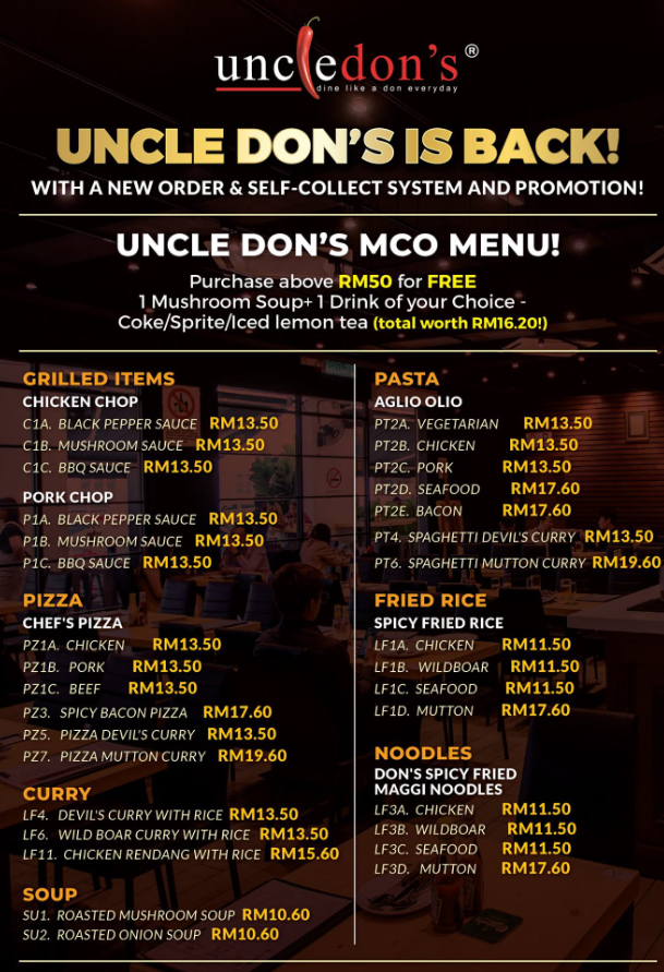 Uncle Don’s Menu Malaysia Prices 