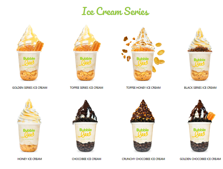 BUBBLEBEE ICE CREAM SERIES MENU PRICES