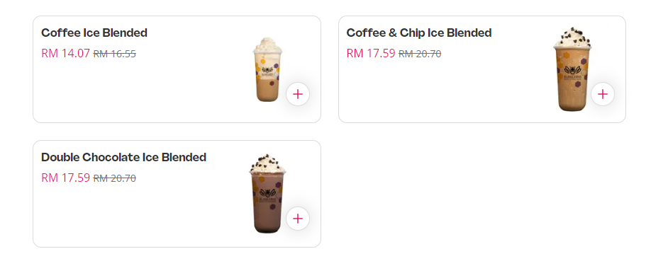 BUBBLEBEE MENU ICE BLENDED PRICES