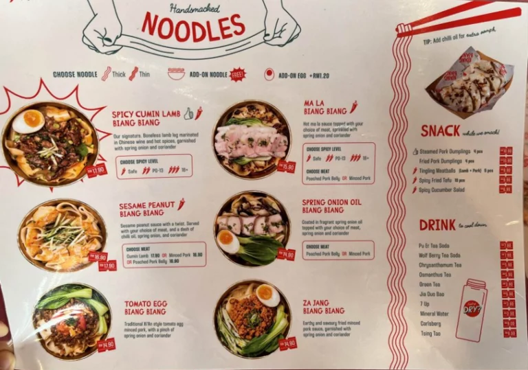 Biang Biang Menu Malaysia & Prices list updated