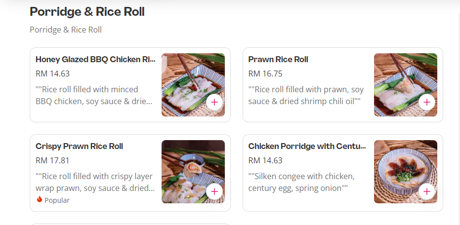 CANTON BOY PORRIDGE & RICE ROLL MENU PRICES