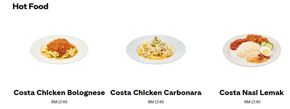 COSTA COFFEE HOT FOOD MENU PRICES