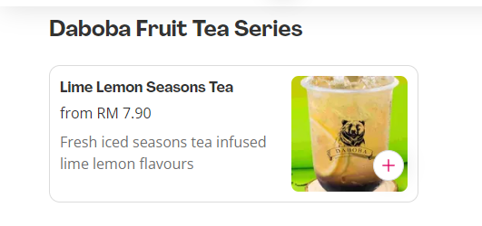 DABOBA MENU FRUIT TEA SERIES PRICES