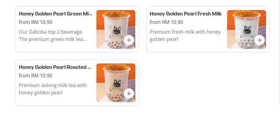 DABOBA MENU HONEY GOLDEN PEARL SERIES