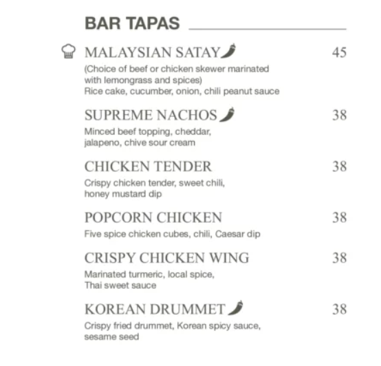 DEEP BLUE BAR TAPAS MENU WITH PRICES