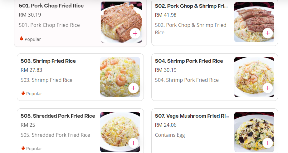 DIN TAI FUNG FRIED RICE PRICES