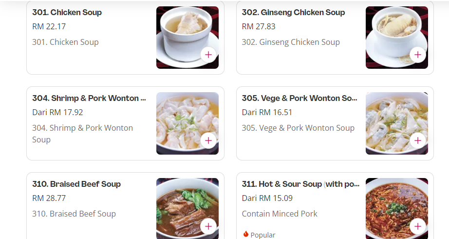 DIN TAI FUNG SOUP PRICES