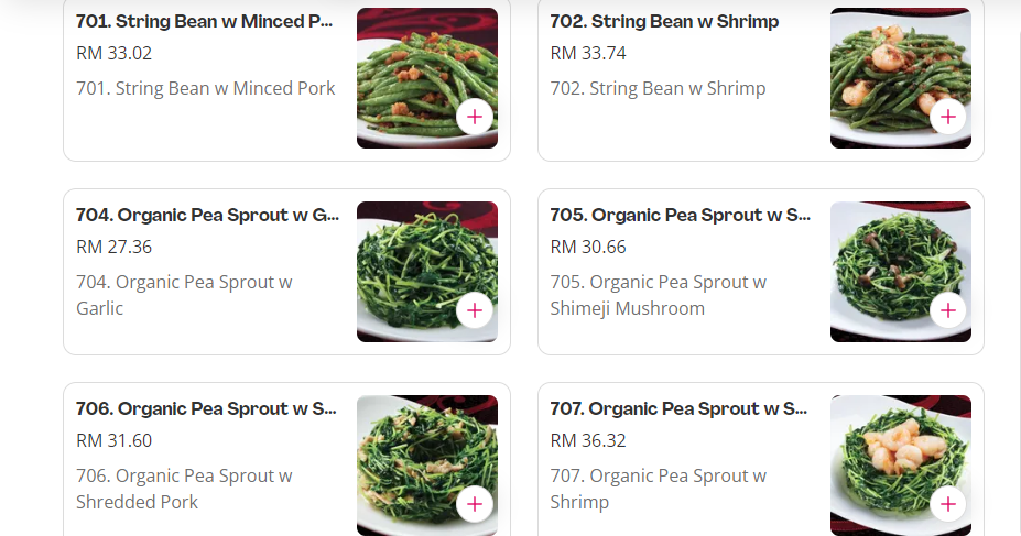 DIN TAI FUNG VEGETABLES PRICES