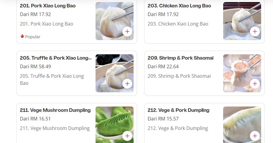 DIN TAI FUNG XIAO LONG BAO PRICES