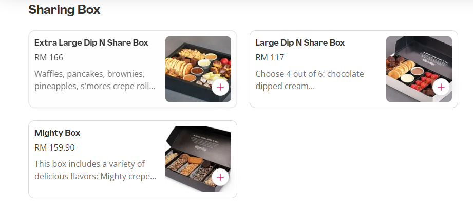 DIPNDIP SHARING BOX MENU WITH PRICES