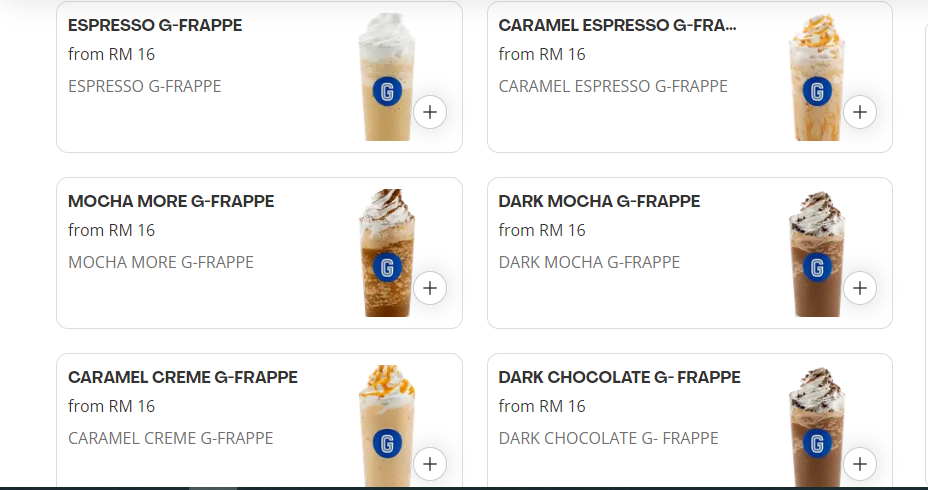 GIGI COFFEE G-FRAPPE PRICES