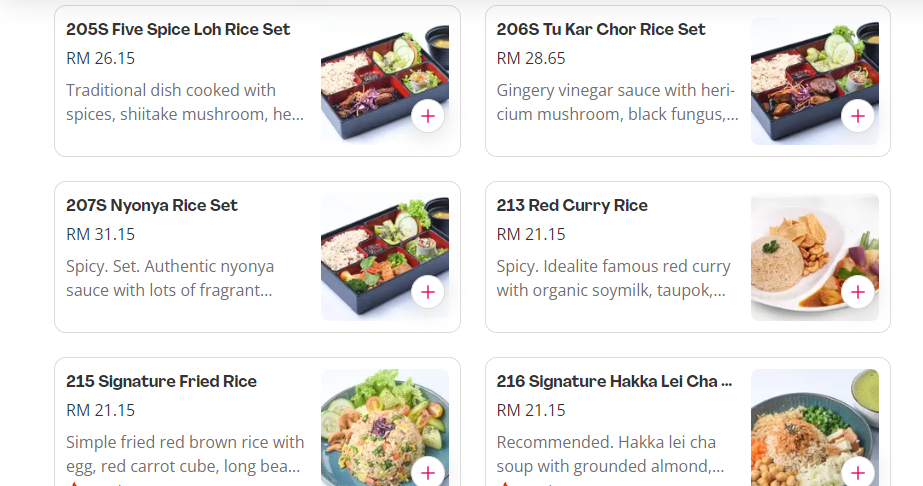 IDEALITE BROWN RICE SECTION MENU WITH PRICES