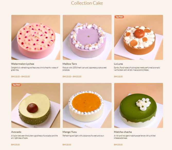 JY FOOD LAB COLLECTION CAKES PRICES