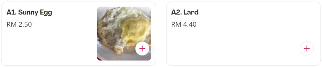 KIM LIAN KEE ADD-ONS PRICES