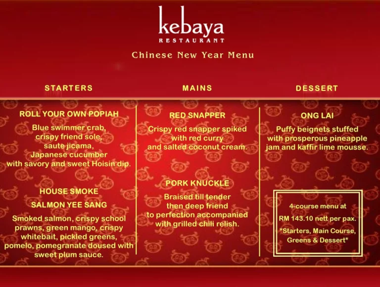 Kebaya Dining Room Menu Malaysia & Prices list updated