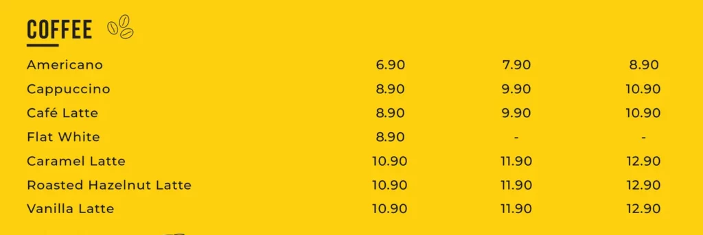 MENU THE BREW CREW COFFEE PRICES