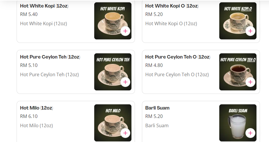 PAK LI KOPITIAM HOT DRINKS PRICES