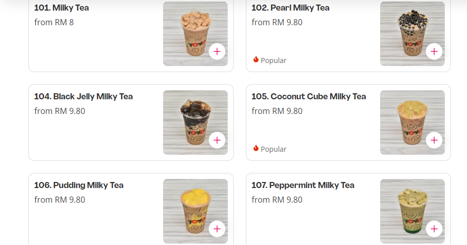 YOYO MILKY TEA PRICES