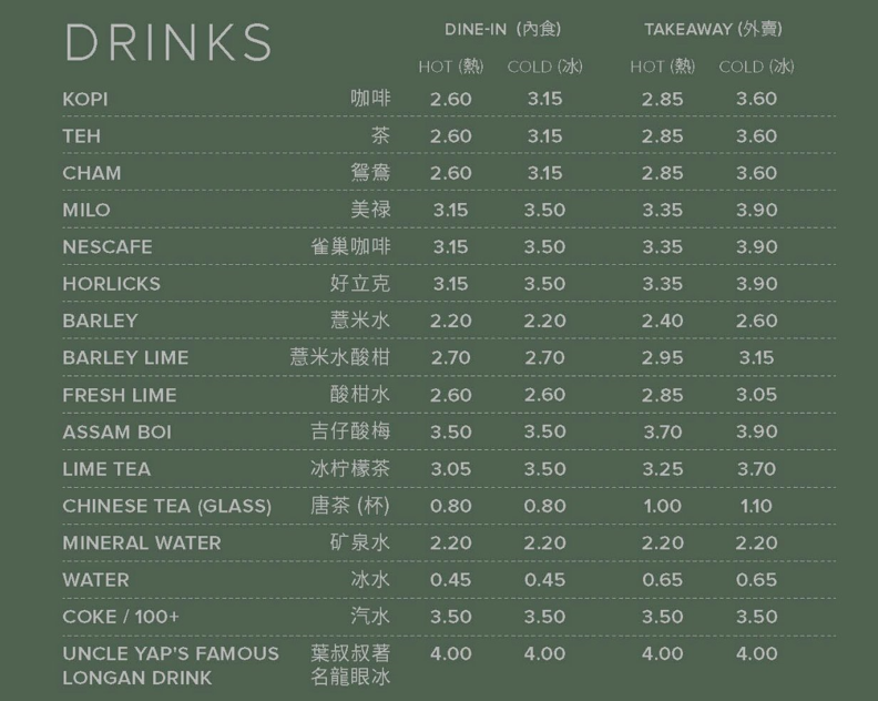 YUT KEE BEVERAGES PRICES