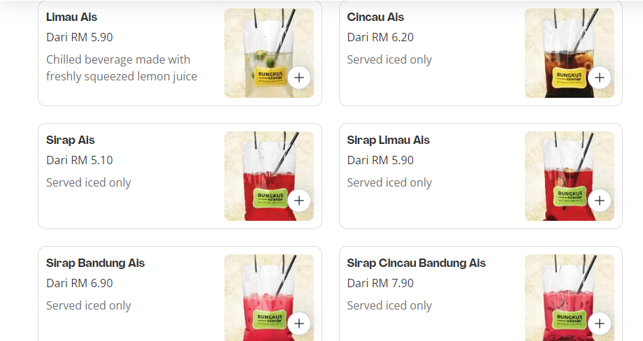 BUNGKUS KAW KAW REFRESHING DRINKS PRICES