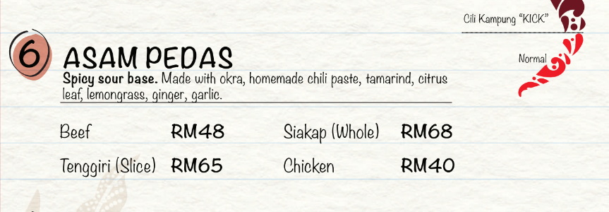 CILI KAMPUNG ASAM PEDAS PRICES