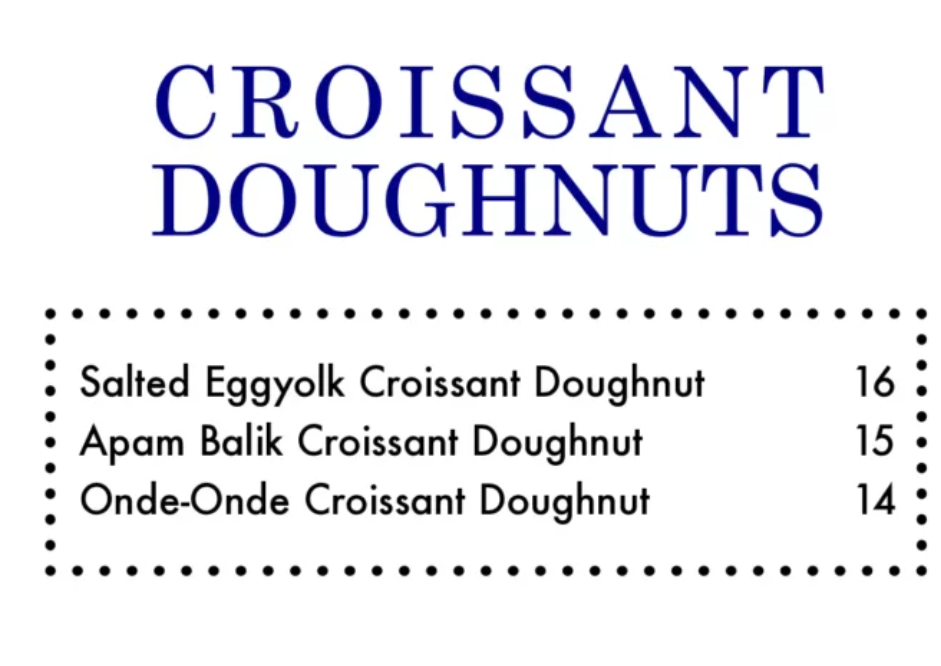 DOTTY’S CROISSANT DOUGHNUTS MENU WITH PRICES